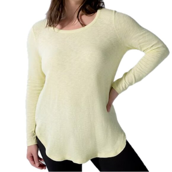 Soma T-Shirt Long Sleeve Top Chardonnay Yellow Cotton Slub Shirttail Tee Small - Picture 1 of 6